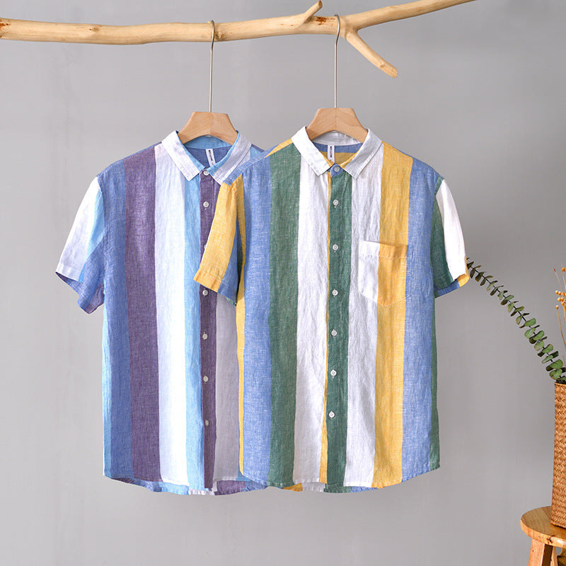 Thin Linen Striped Short Sleeve
