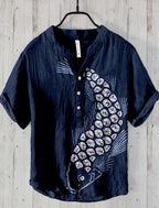 Japanese Graphic Stand Collar Short Sleeve Shirt