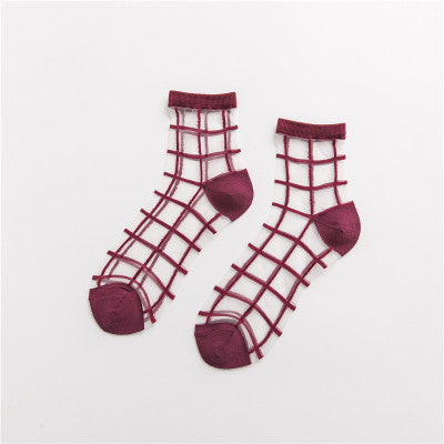 Ultra-thin Transparent & Plaid Japanese Style Socks