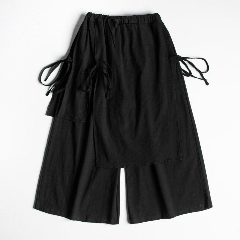 Black Linen Multi-Layered Wide Leg Pants