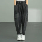 Loose Waist Tapered Large Pocket Capri Harem Jeans