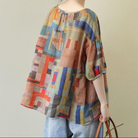 Loose Artistic Short-sleeved Blouse