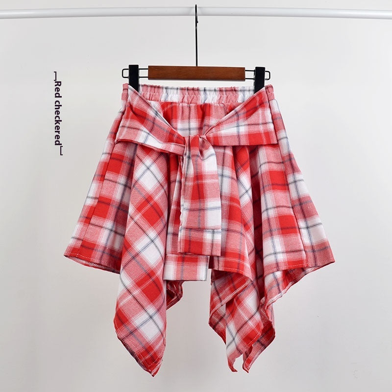 Plaid (T-shirt) Style Irregular Short Skirt / Skirt Top Accessory