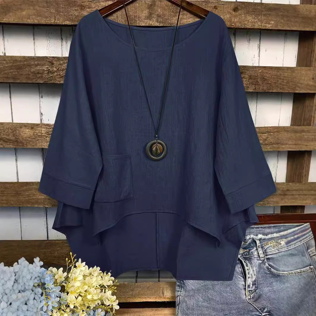 Oversized Round Neck Japanese Style Blouse