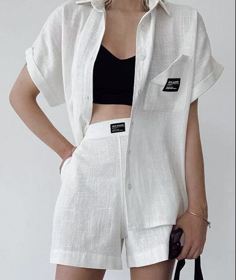 Casual Short-sleeved Shirt & Shorts Linen Suit