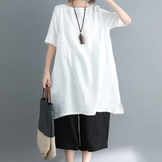 Solid Color Short Sleeve Vintage Long T-Shirt