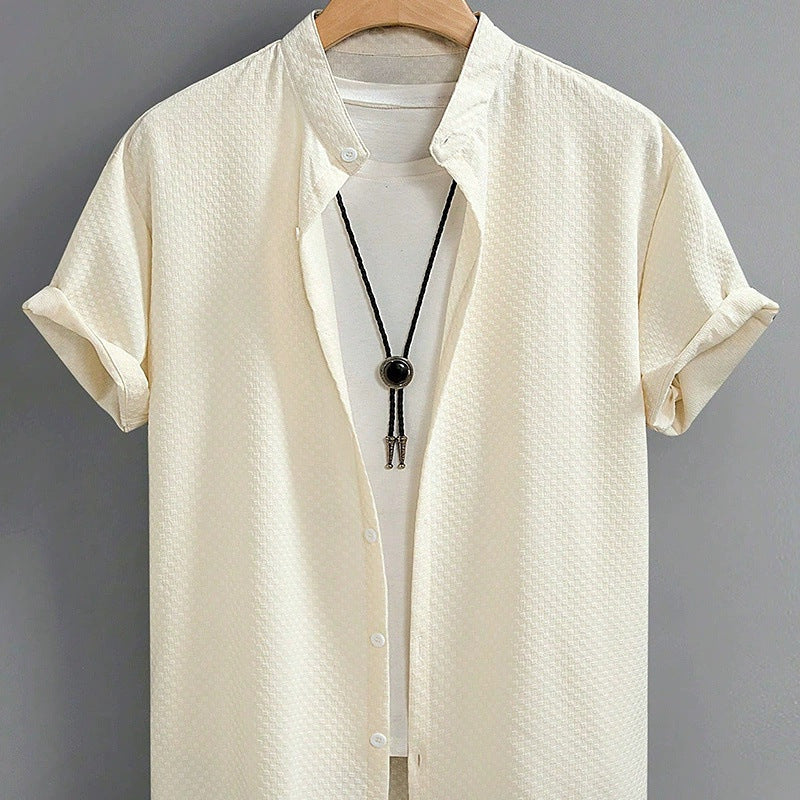 Breathable Casual Band Collar Imprinted Shirt