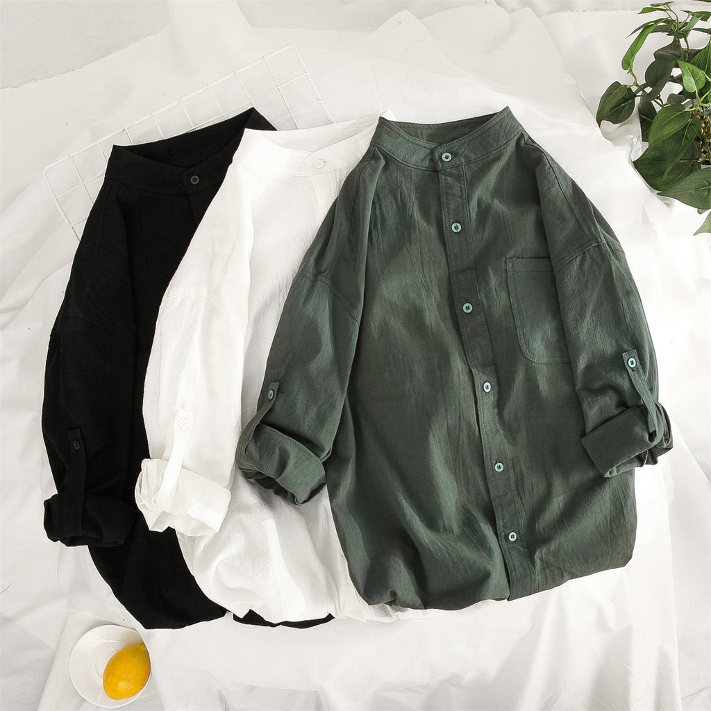 Band-Collar Mid-length Sleeve Shirt