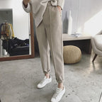 Straight Tapered Elastic Waist Capri Slacks