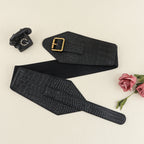 Needle Buckle Wide Elastic Belt Alligator Texture