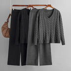Fashionable Wide Leg Pants Sweater Suit