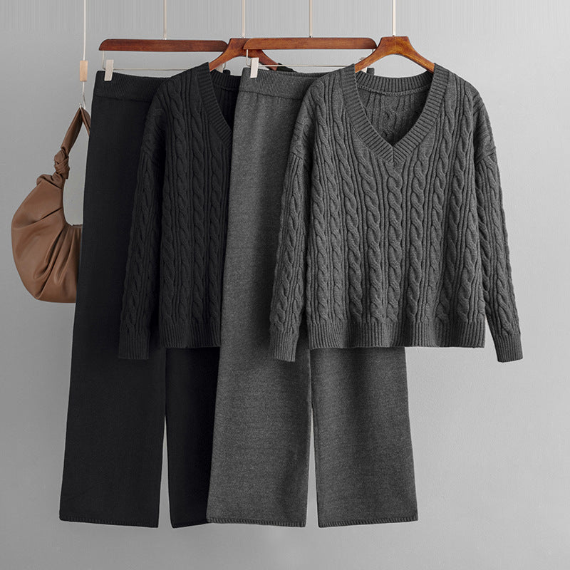 Fashionable Wide Leg Pants Sweater Suit