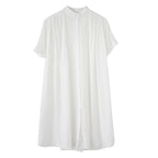 Mid-length Band Collar Short Sleeve Shirt / Shirtdress