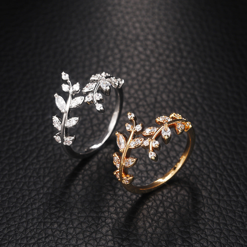 Graceful Leaf Adjustable Ring