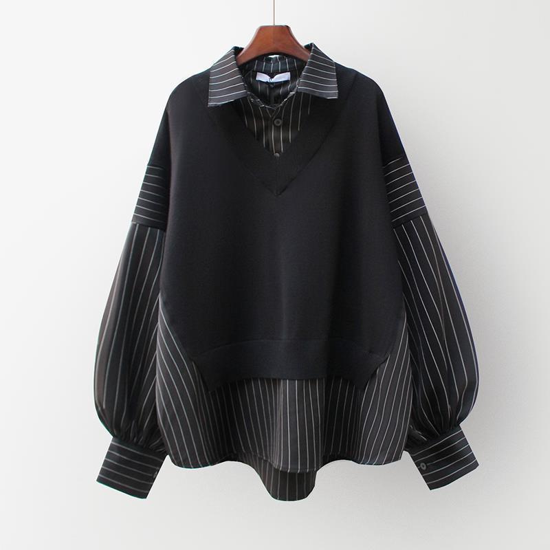 Korean Style Patchwork Faux Two Piece
