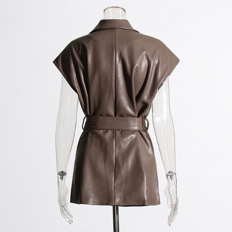 Retro Sleeveless PU-Leather Vest