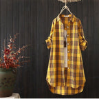 Mid-length Loose Long Sleeve  Plaid Shirt