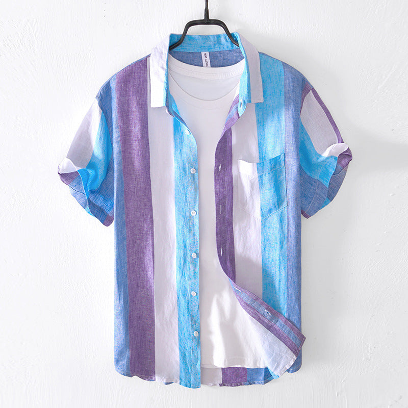 Thin Linen Striped Short Sleeve