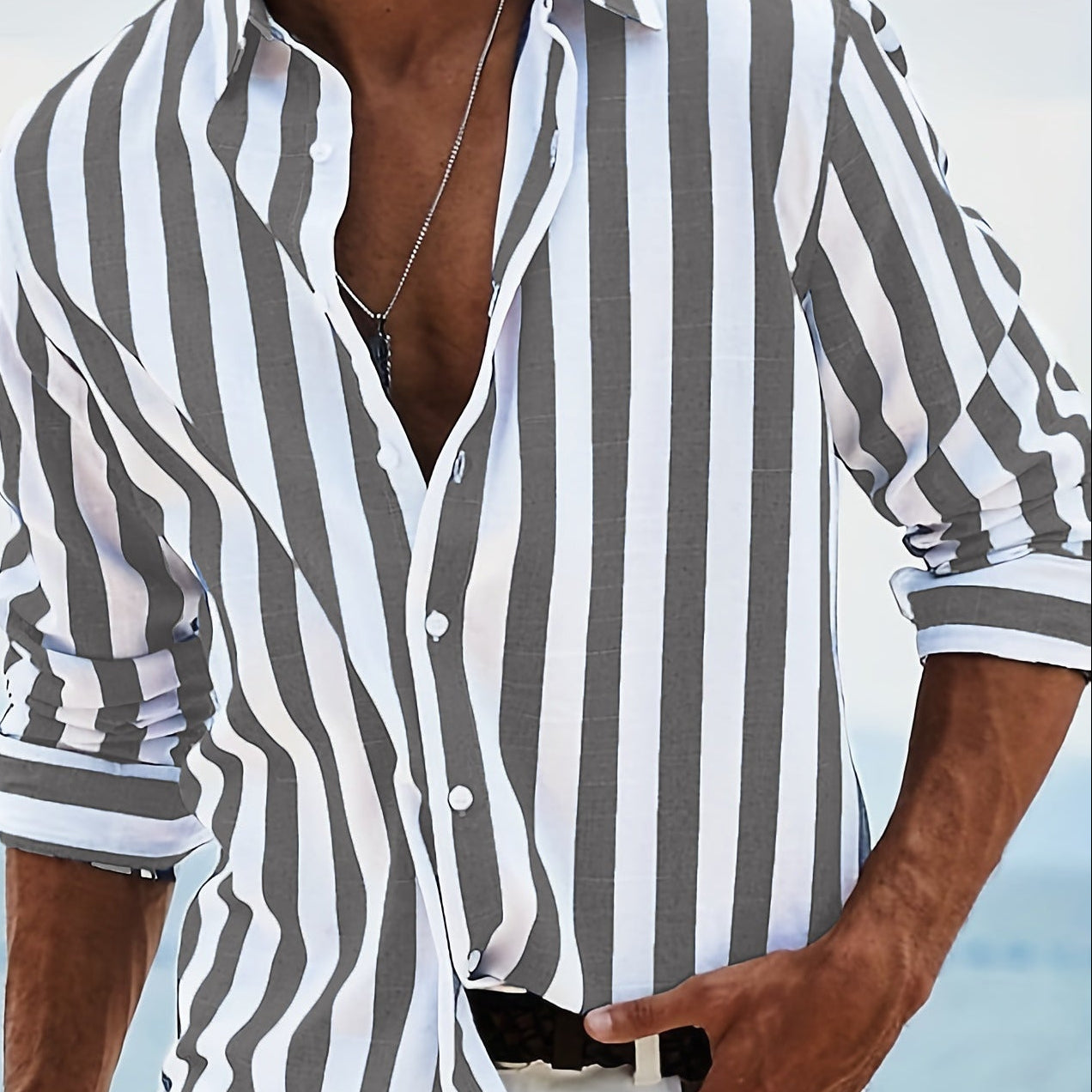 Striped Casual Long-sleeved Print Shirt