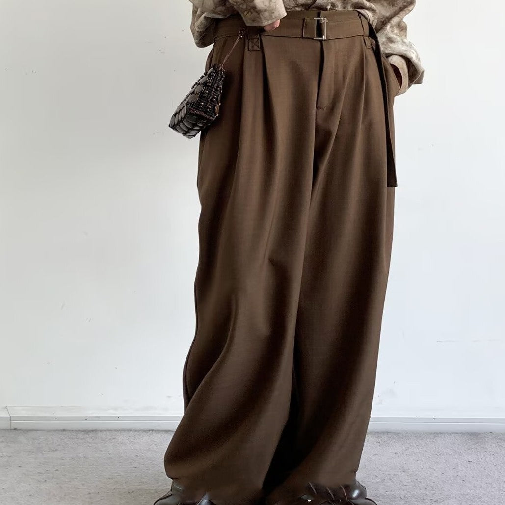 Loose Leisure Draping Wide-Leg Trousers - Strap /no Button