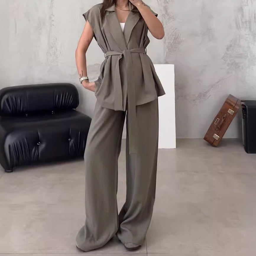 Sleeveless Oversize Lace-up Vest & High Waist Trousers Suit