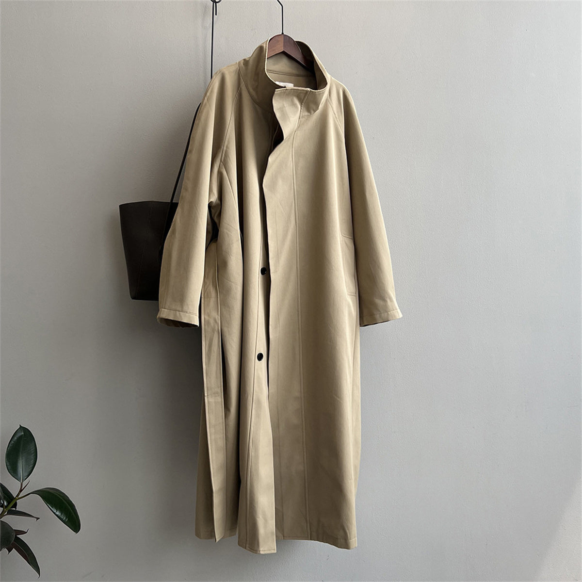 Straight Collar Mid-length Trench Coat