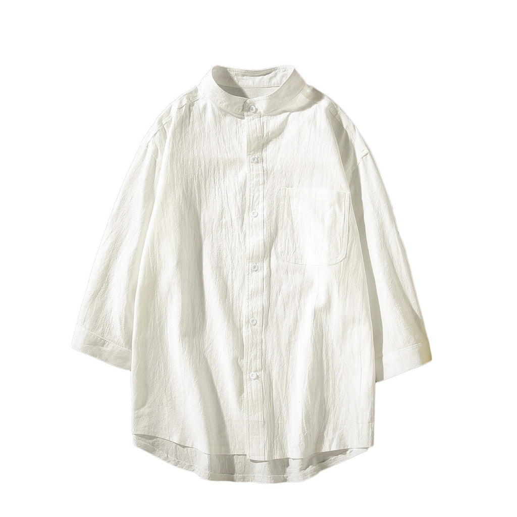 Band-Collar Mid-length Sleeve Shirt