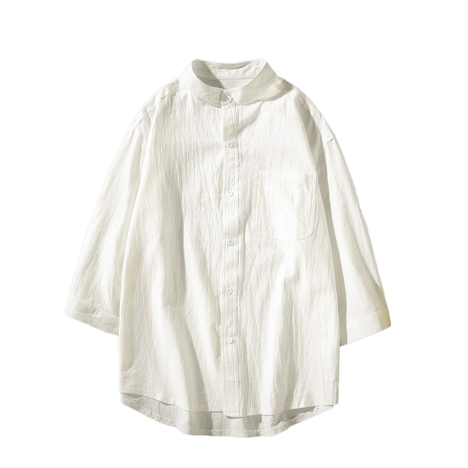 Band-Collar Mid-length Sleeve Shirt