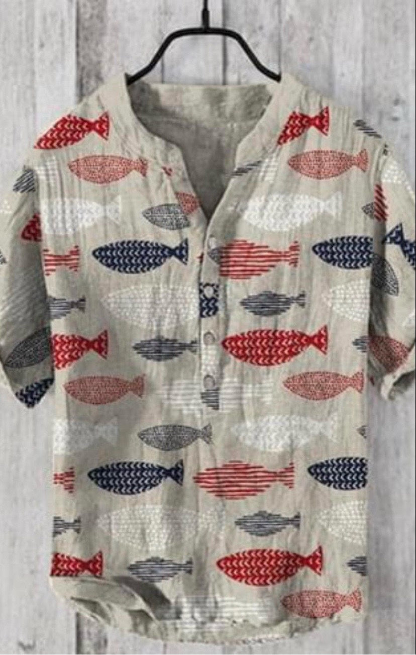 Japanese Graphic Stand Collar Short Sleeve Shirt