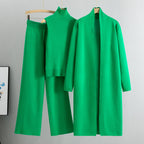 3-Piece Sleeveless Vest Long Cardigan And Wide-leg Pants - Knitted