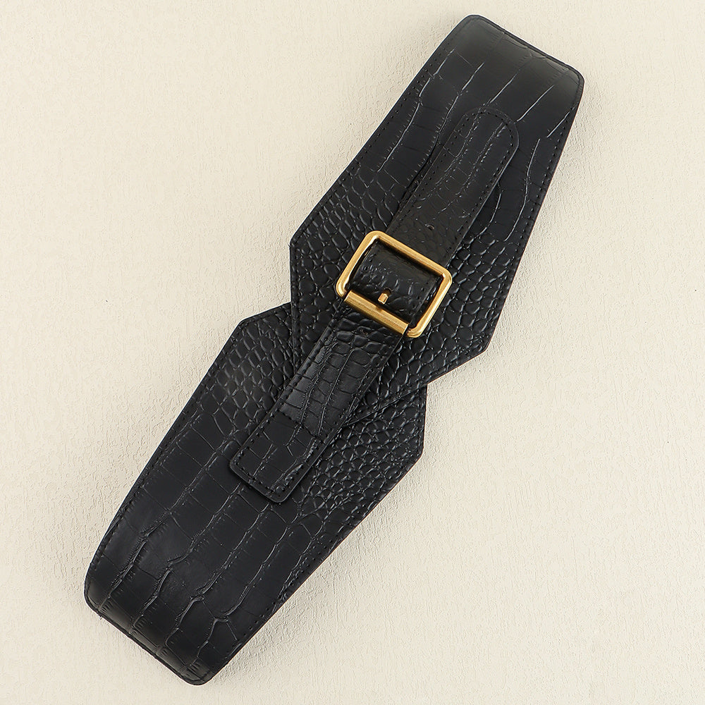 Needle Buckle Wide Elastic Belt Alligator Texture
