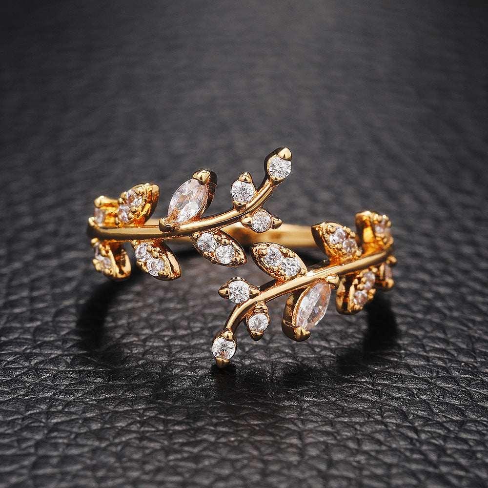Graceful Leaf Adjustable Ring