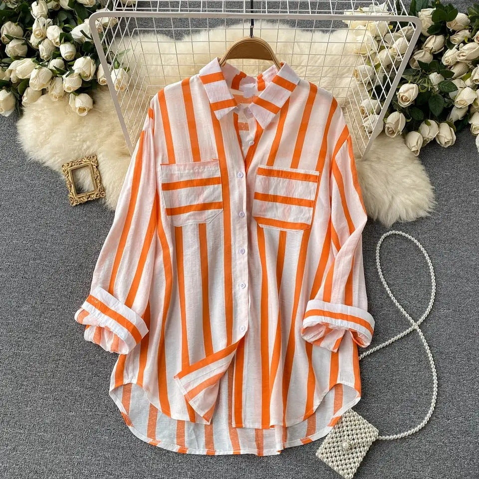 Translucent Mid-length Vertical Stripes Shirt