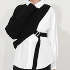 Irregular Design Shawl Vest White Shirt Two-piece Set