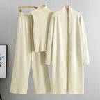 3-Piece Sleeveless Vest Long Cardigan And Wide-leg Pants - Knitted
