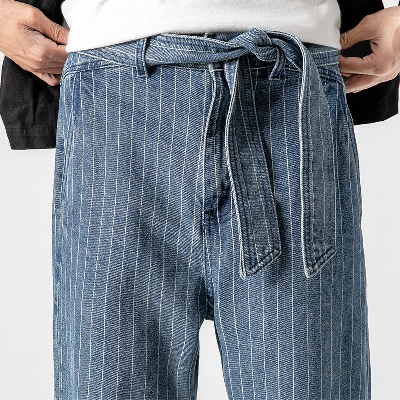 Japanese Style Pinstriped Capri Jeans