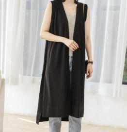 Long Vest Sleeveless Linen Cardigan