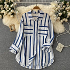 Translucent Mid-length Vertical Stripes Shirt