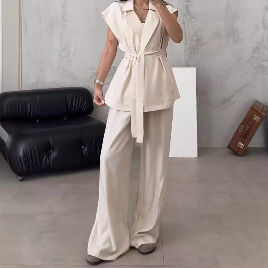 Sleeveless Oversize Lace-up Vest & High Waist Trousers Suit