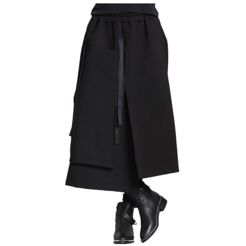 Flap Irregular Stretchy Waist Straight Skirt