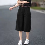 Casual Oversized Linen Shorts - Elastic Waist