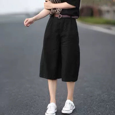 Casual Oversized Linen Shorts - Elastic Waist