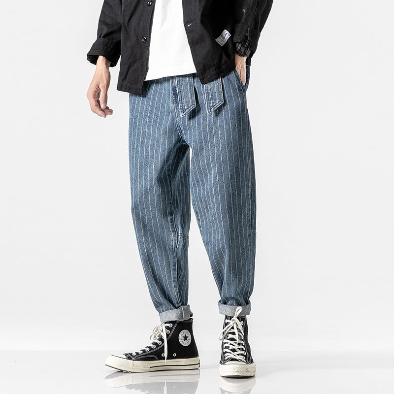 Japanese Style Pinstriped Capri Jeans