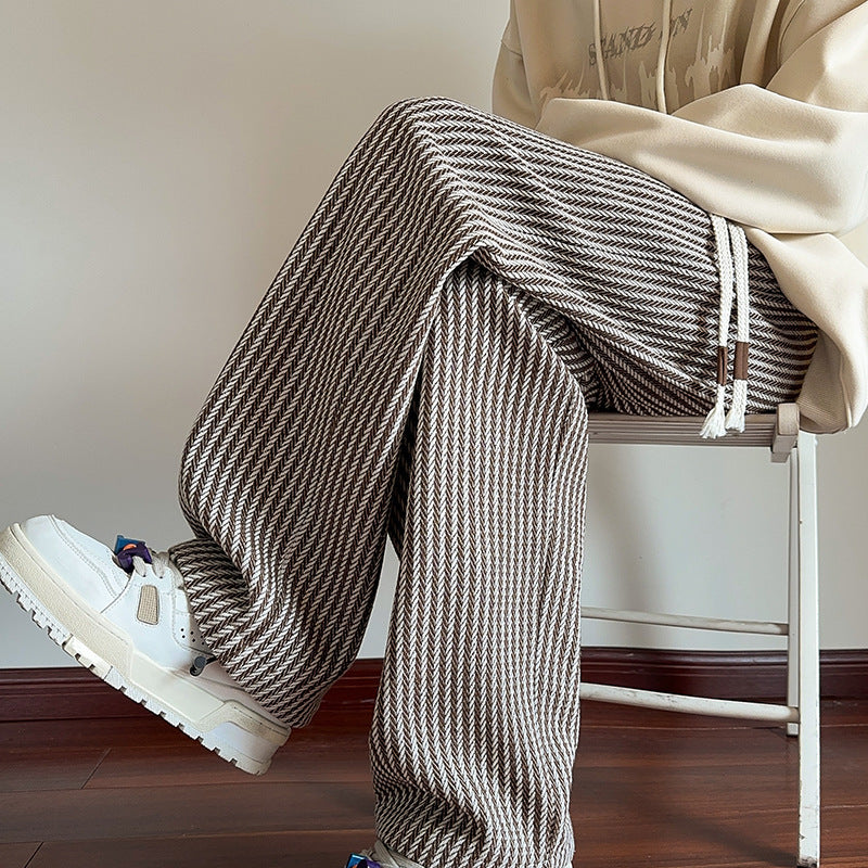 Wide Leg Knitted Trousers - Tie Waist