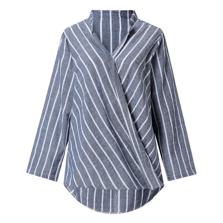 Japanese Style Striped Linen Long Sleeve Blouse