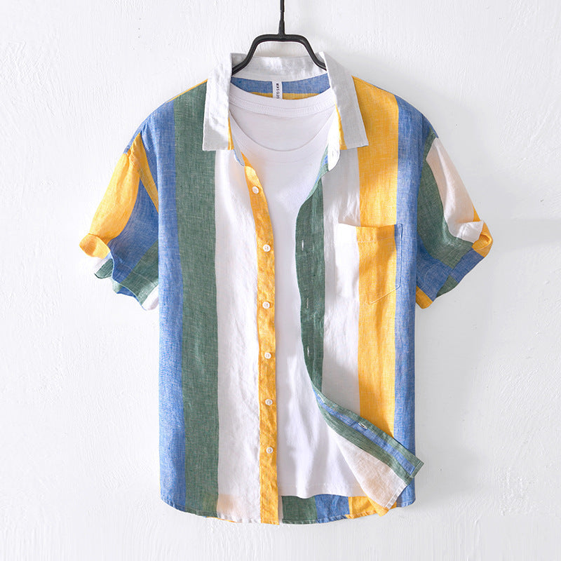 Thin Linen Striped Short Sleeve