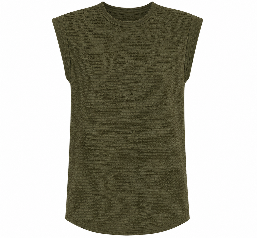 Pleated Round Neck Sleeveless Shirt