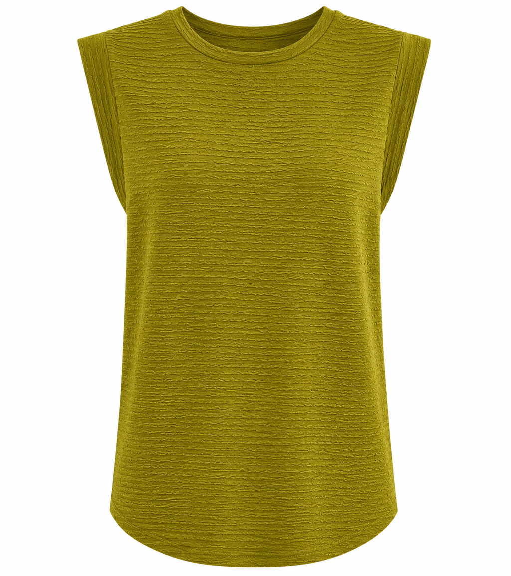 Pleated Round Neck Sleeveless Shirt