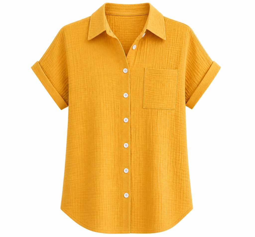 Loose Short Sleeve Pocket Champray Shirt