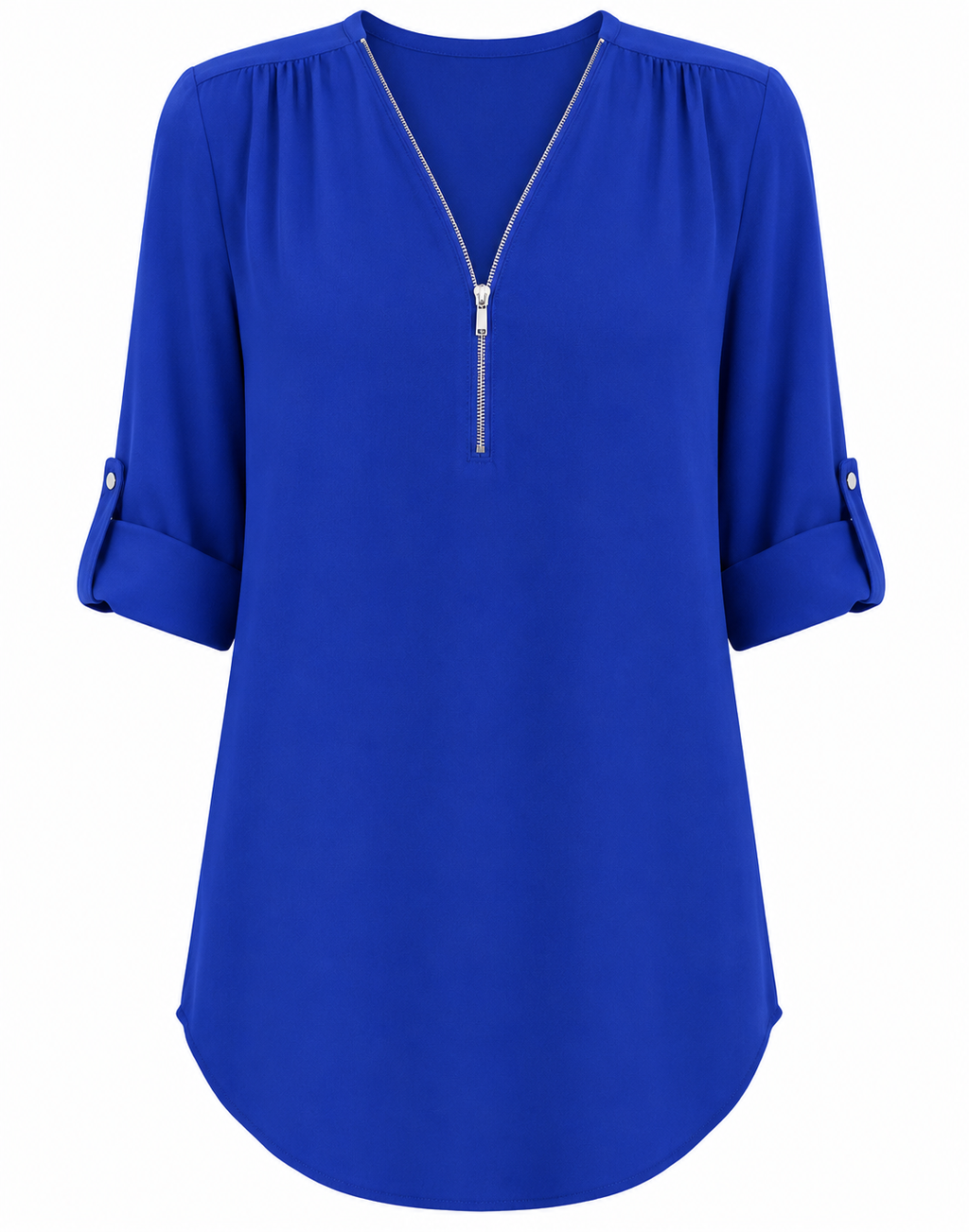 Zip V-neck Loose Tops